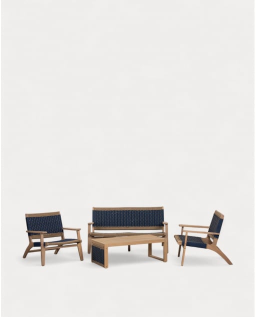 Garden Set with 2-Seater Sofa, 2 Armchairs and Coffee Table made of Acacia Wood and Rope Mirle