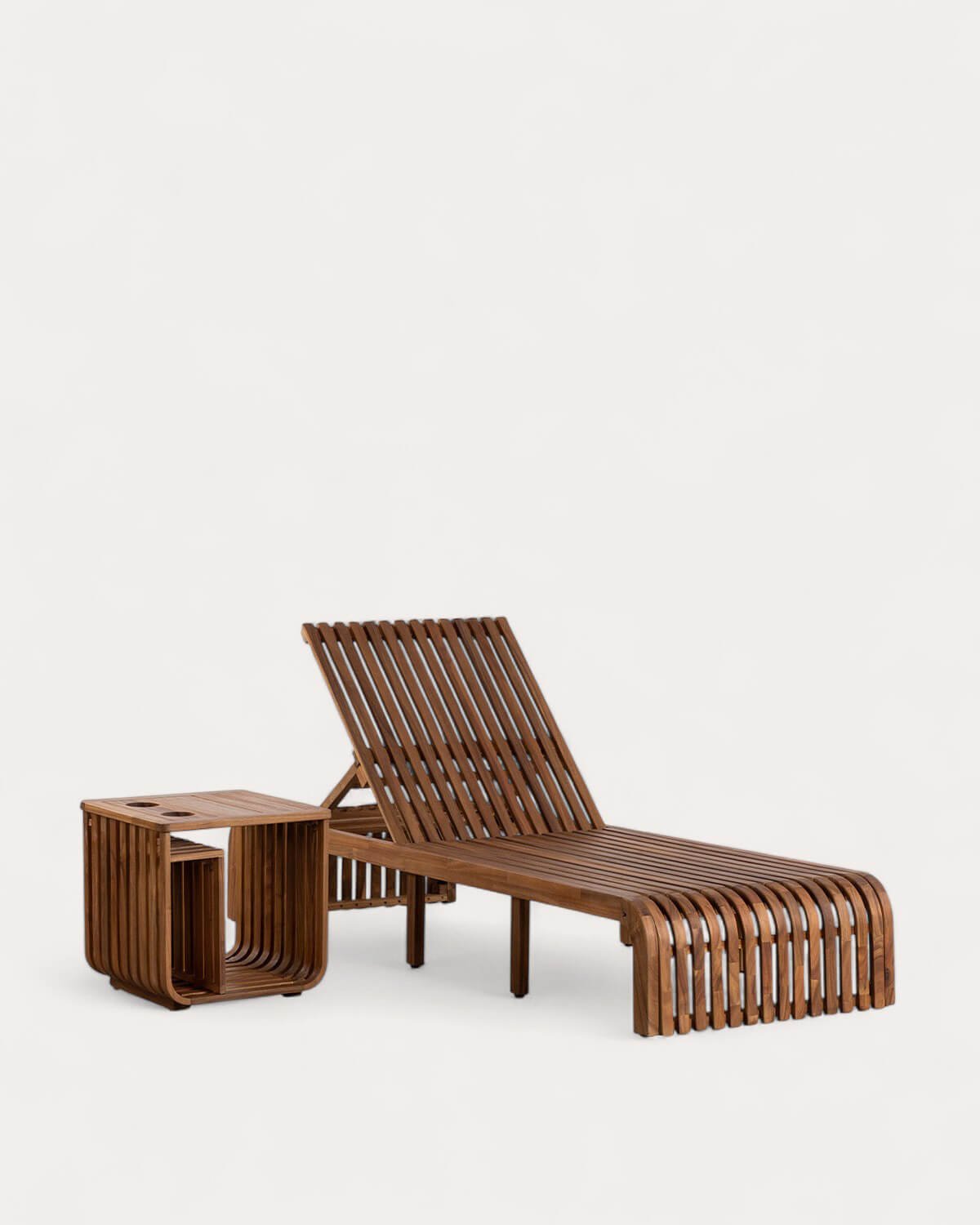 Hazan Trend Acacia Wood Lounger and Side Table Set, gallery image 1