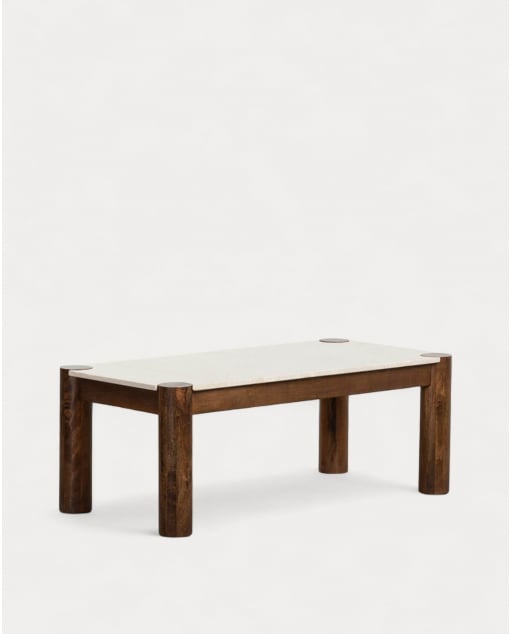 Rectangular Coffee Table in Botticino Marble and Mango Wood (120x60 cm) Dublin