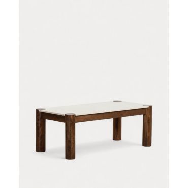 Rectangular Coffee Table in Botticino Marble and Mango Wood (120x60 cm) Dublin Marble Botticino Natural - The Masie