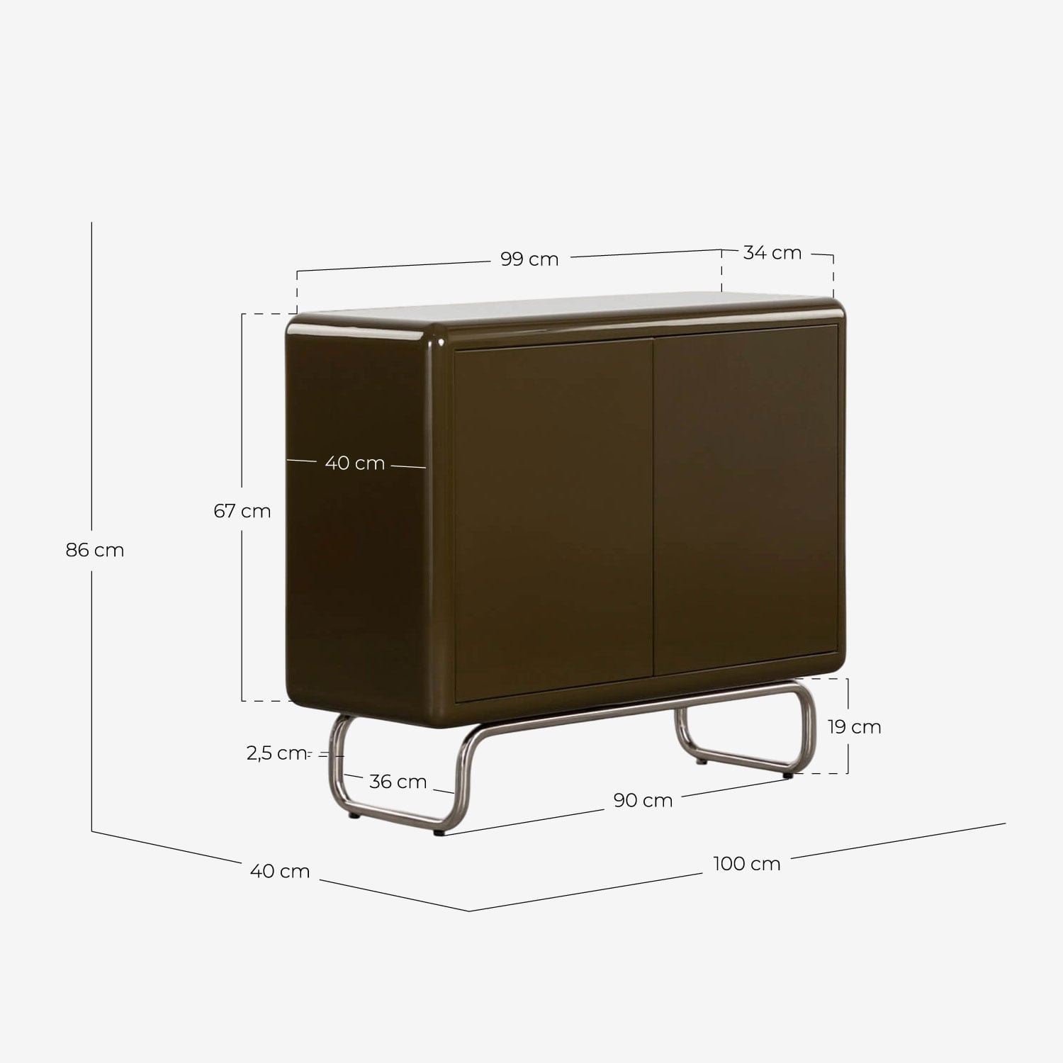 Low Sideboard with 2 Doors 100x40 cm Wooden and Metal Candela Colours, measurements
