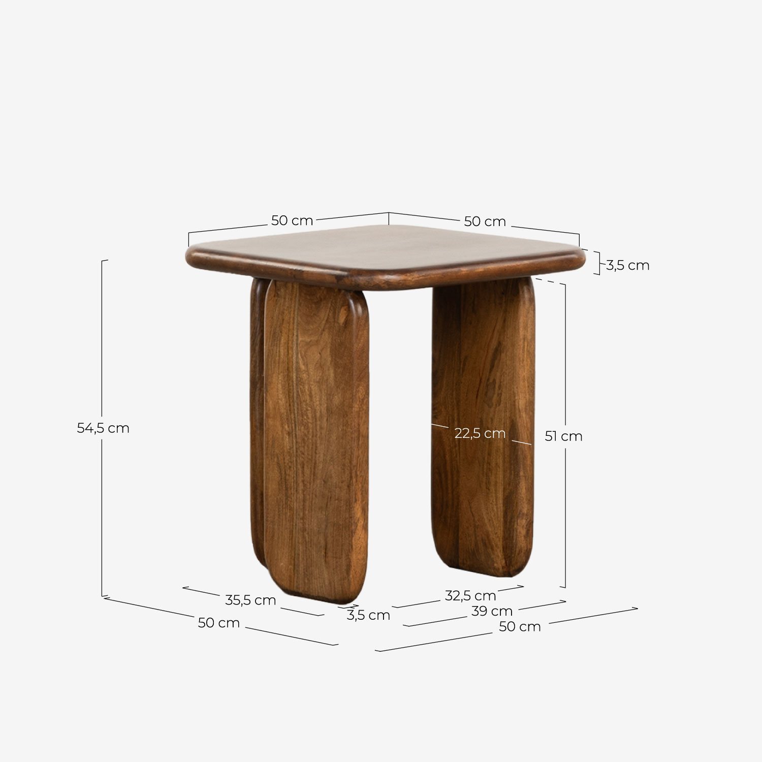 Eliez Mango Wood Square Side Table (50x50 cm), measurements