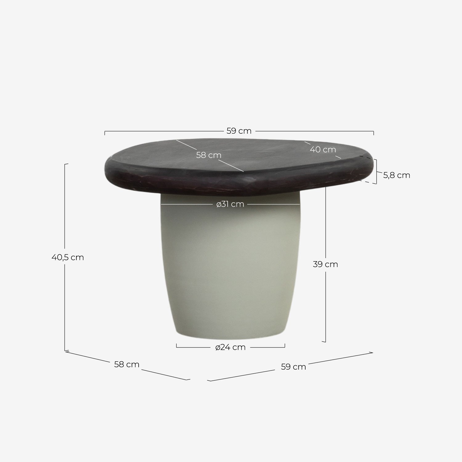 Oval Acacia Wood and Metal Side Table (59x58 cm) Brezo, measurements