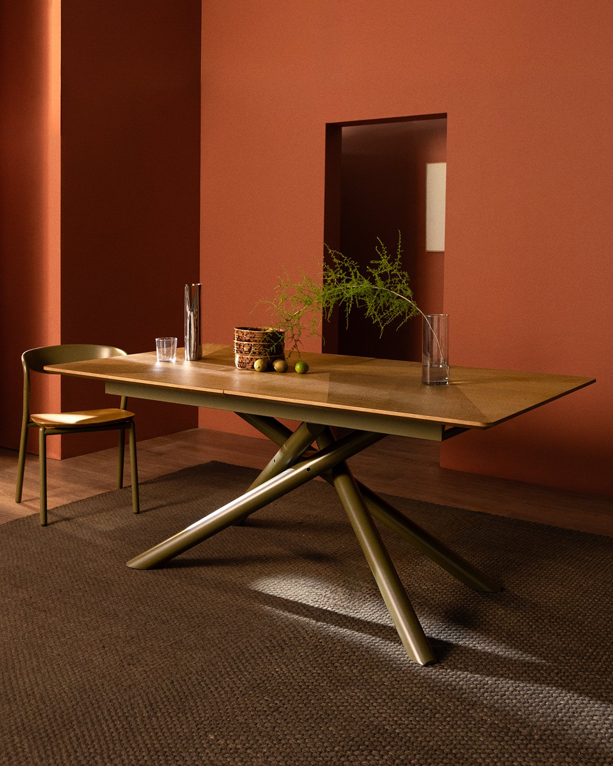 Extendable Rectangular Dining Table in Wood and Metal (180-240x100 cm) Bilal, gallery image 2