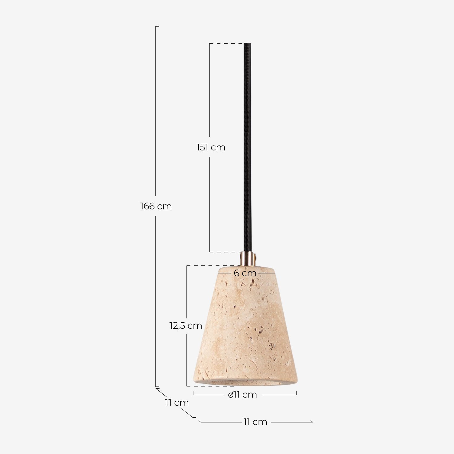 Metal Travertine Marble Ceiling Lamp Valenes, measurements
