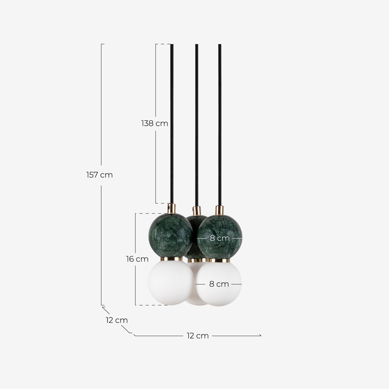 3-Light Metal Ceiling Lamp with Valenes Marble, measurements