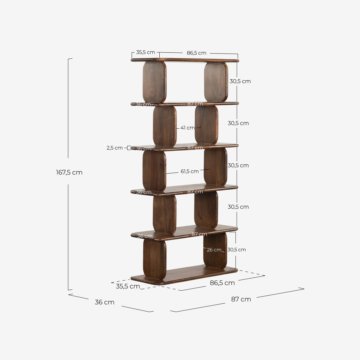 Mango Wood Shelf (167,5x87 cm) Mireil, measurements