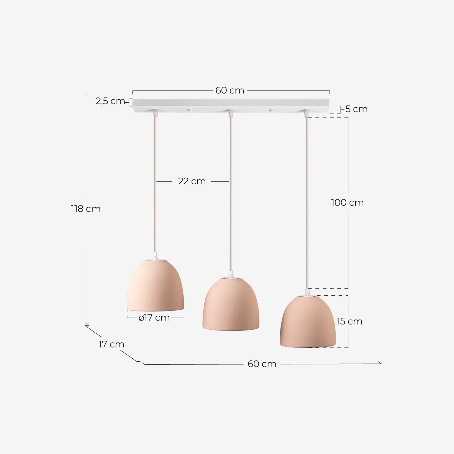 3-Light Ceramic Ceiling Lamp Beatrix, measurements