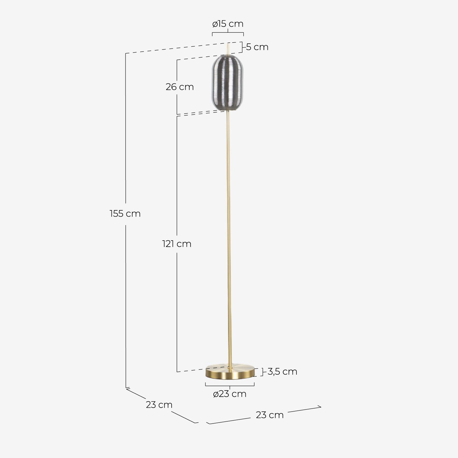 Dimmable Metal LED Floor Lamp Samil, measurements