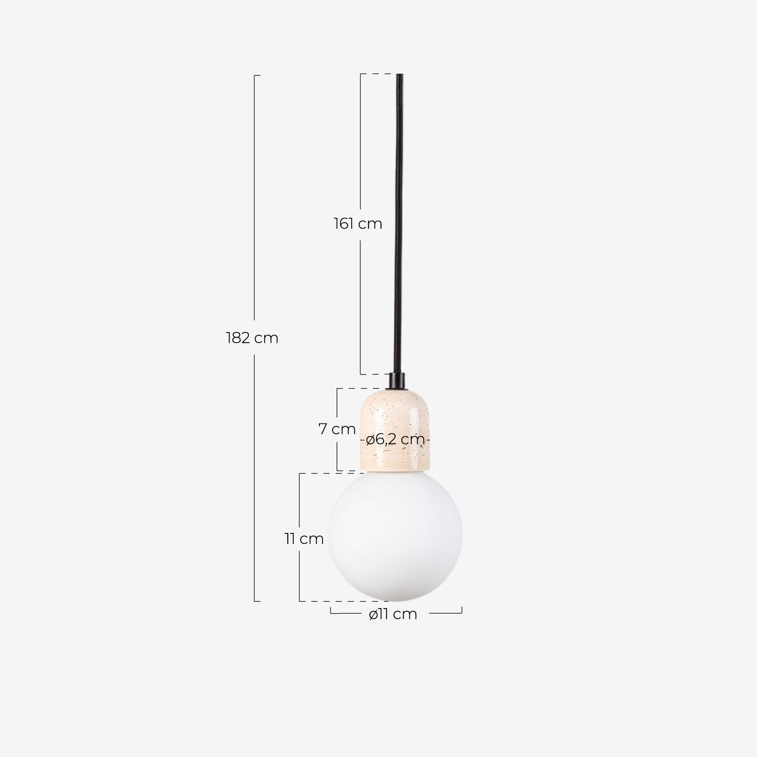 Metal Ceiling Lamp with Travertine Marble Eriel, measurements