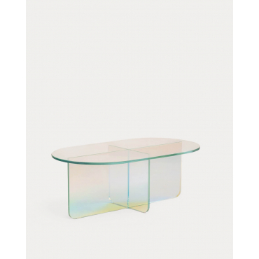 Iridiscent oval coffee table in tempered glass (90x50 cm) Iris iridescent - The Masie