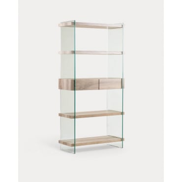 Glass and Wood Shelf 180x90 cm Layers Light-Coloured MDF - The Masie