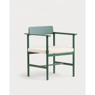 Pack 2 Dining Chairs with Wooden and Rattan Armrests Paula Green Flora - The Masie