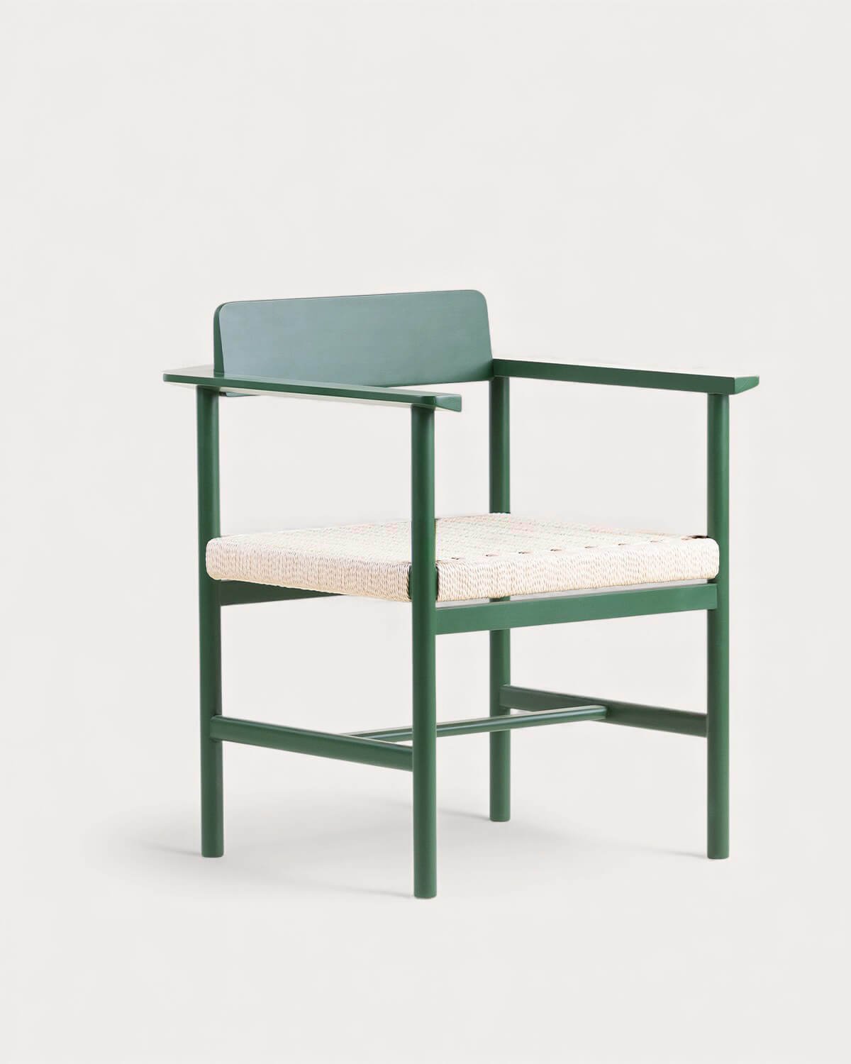 Pack 4 Dining Chairs with Wooden and Rattan Armrests Paula, gallery image 1