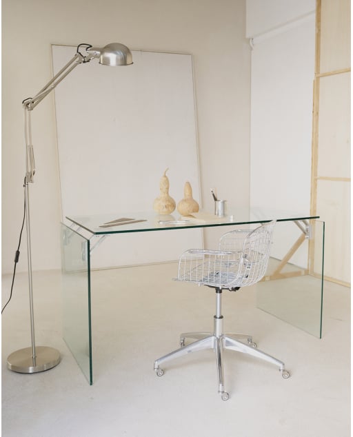 Tempered Glass and Stainless Steel Desk (134x70 cm) Arey