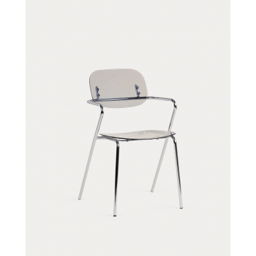 Pack of 2 Dining Chairs with Polyethylene and Metal Armrests Pinha Grey Cold Cloud - The Masie