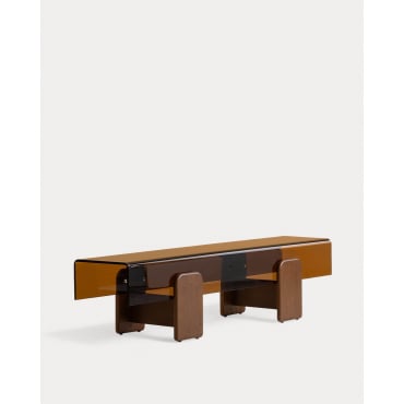 Curved Glass and Wood TV Stand 160x40 cm Clery Amber - The Masie