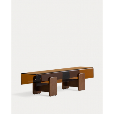 Curved Glass and Wood TV Stand Clery Amber - The Masie