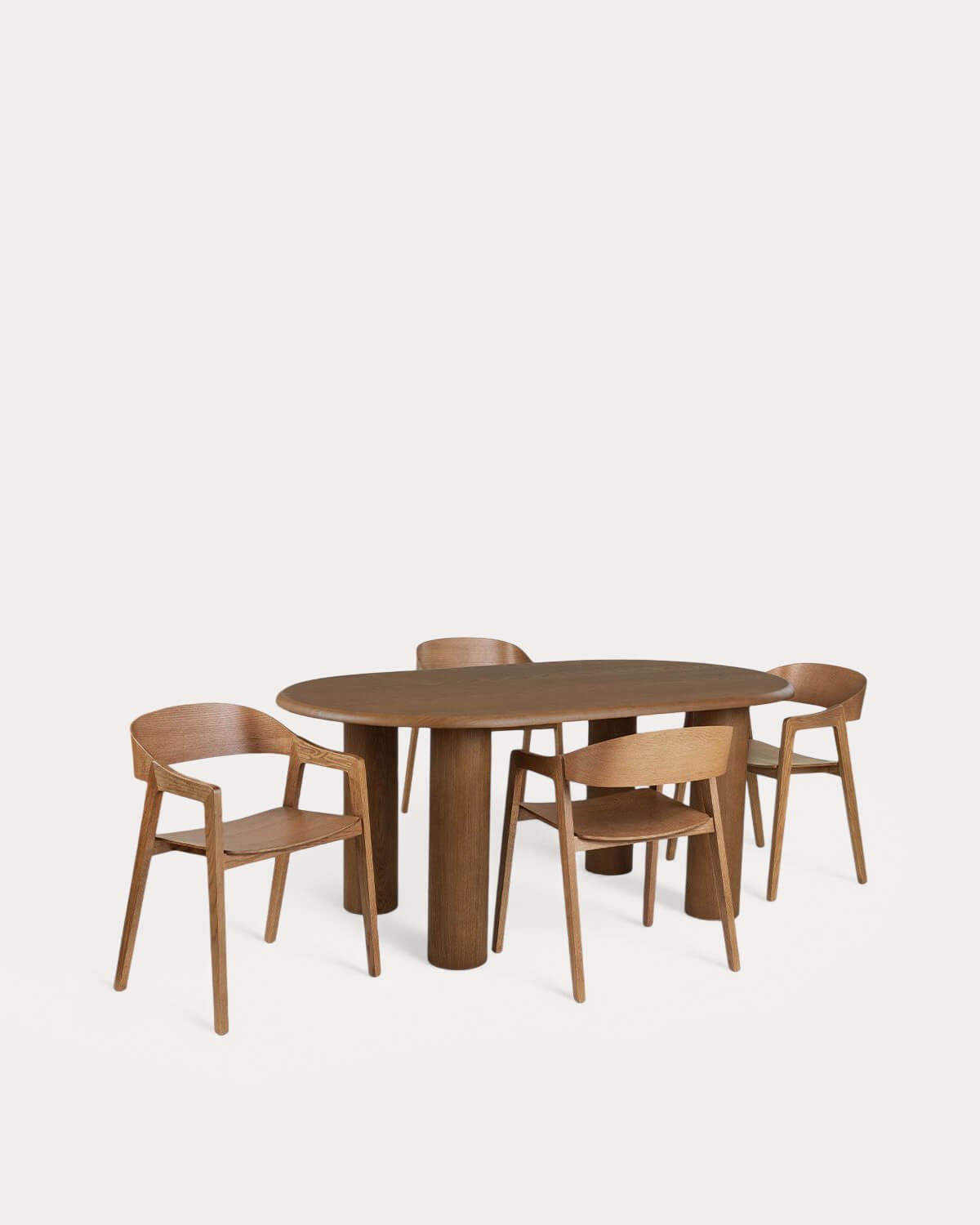 Alhie Oval Dining Table Set (180x100 cm) and 4 Laly Dining Chairs with Wooden Armrests, gallery image 1