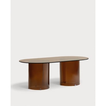 Oval Coffee Table in Tempered Glass (120x60 cm) Kolu Amber Crystal - The Masie