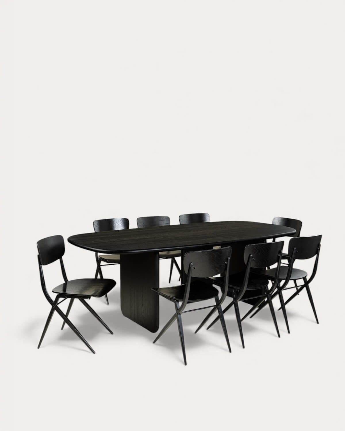 Set Rectangular Dining Table (220x110 cm) Kuroen and 8 Wooden Dining Chairs Ticher, gallery image 1