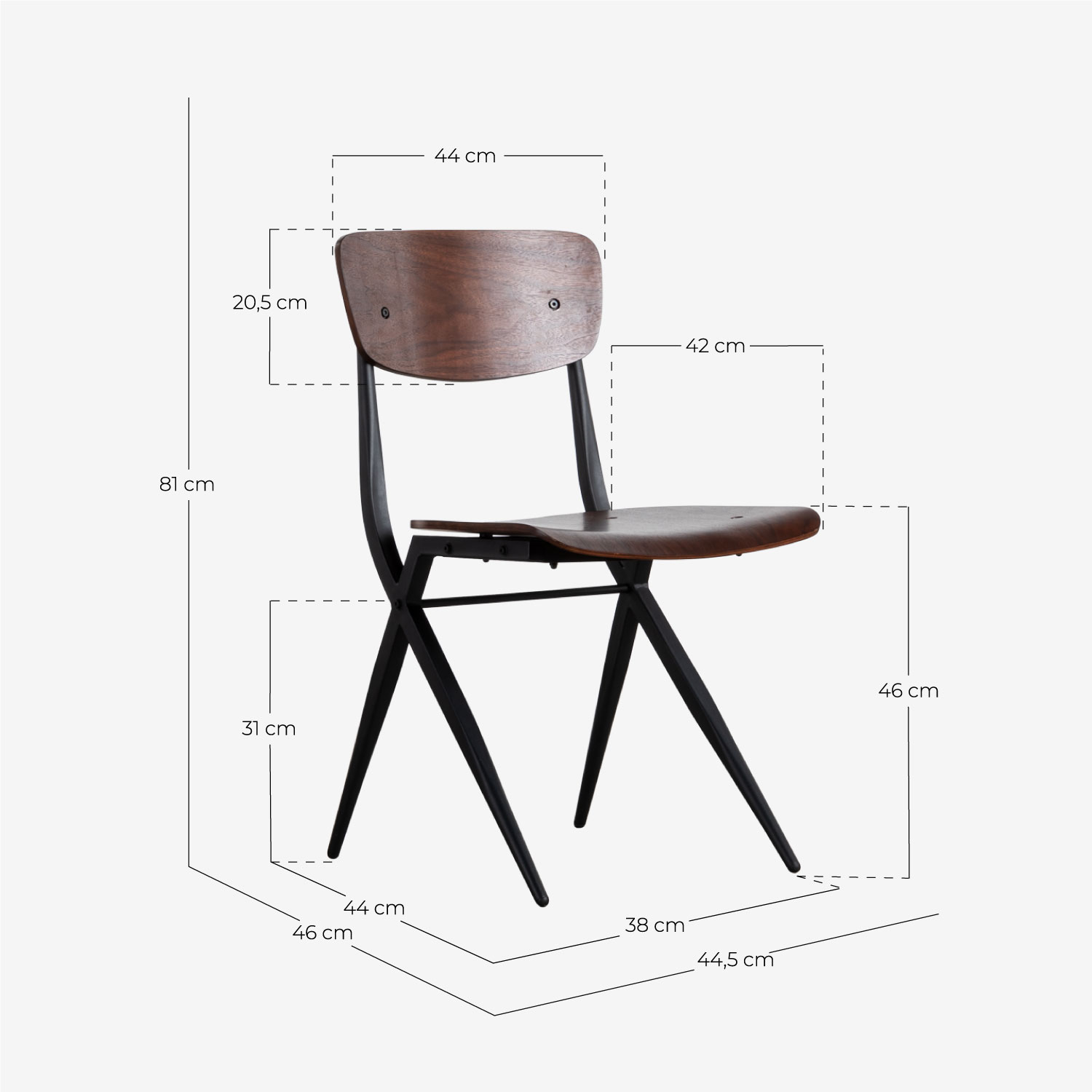 Rectangular Dining Table Set (220x110 cm) Kuroen and 6 Ticher Wooden Dining Chairs, measurements