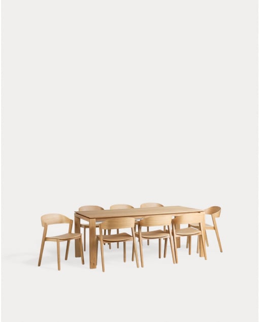Extendable Dining Table Set (195-285x90 cm) Deran and 8 Laly Wooden Chairs