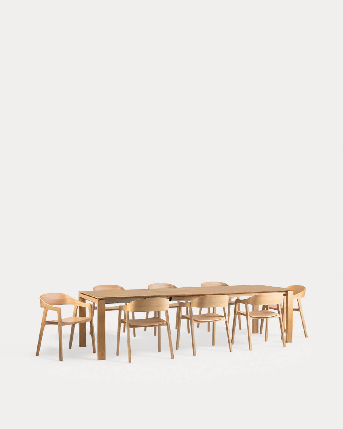 Deran Extendable Dining Table Set (195-285x90 cm) and 8 Laly Wooden Chairs with Armrests, gallery image 1