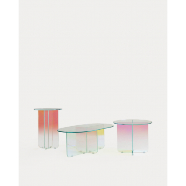Set of Iridescent Tempered Glass Side Table and Coffee Table Iris iridescent & 3 Tables - The Masie