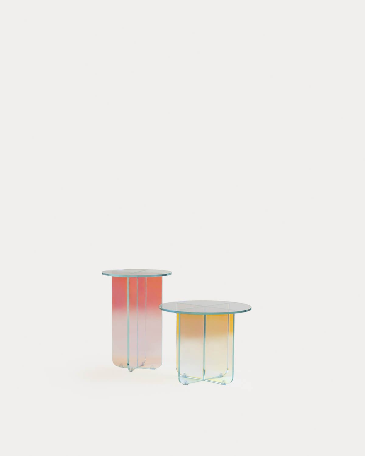 Set of Iridescent Tempered Glass Side Table and Coffee Table Iris, gallery image 1
