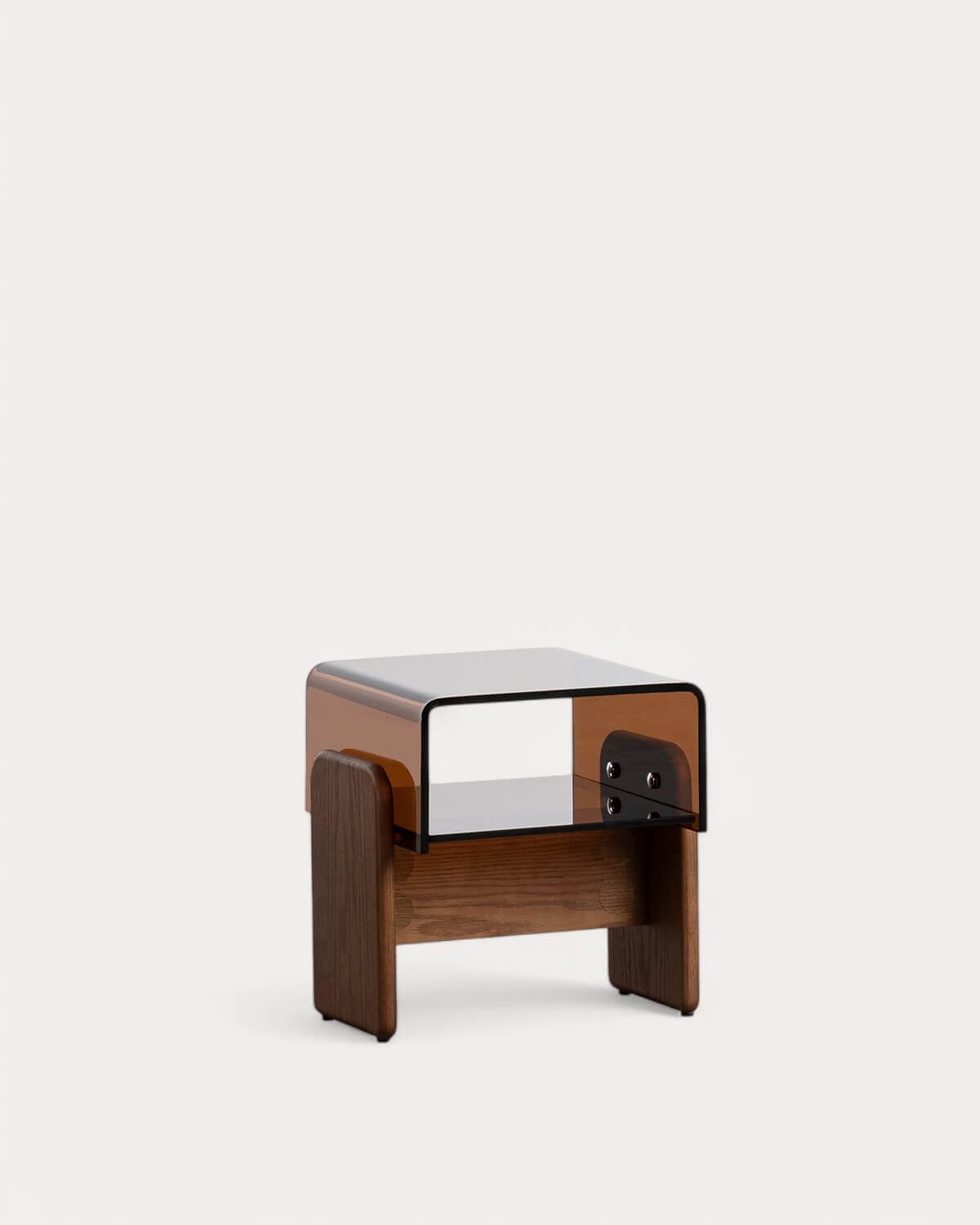 Rectangular Curved Glass and Wood Side Table (45x40 cm) Clery