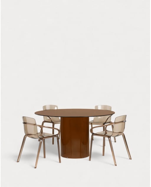 Kolu Round Tempered Glass Dining Table Set (Ø140 cm) and 4 Zuera Polycarbonate Chairs