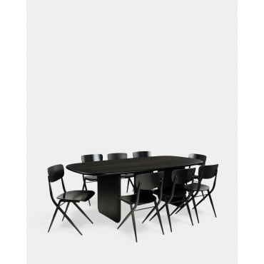 Set Rectangular Dining Table (220x110 cm) Kuroen and 8 Wooden Dining Chairs Ticher Dark Brown Wood - The Masie