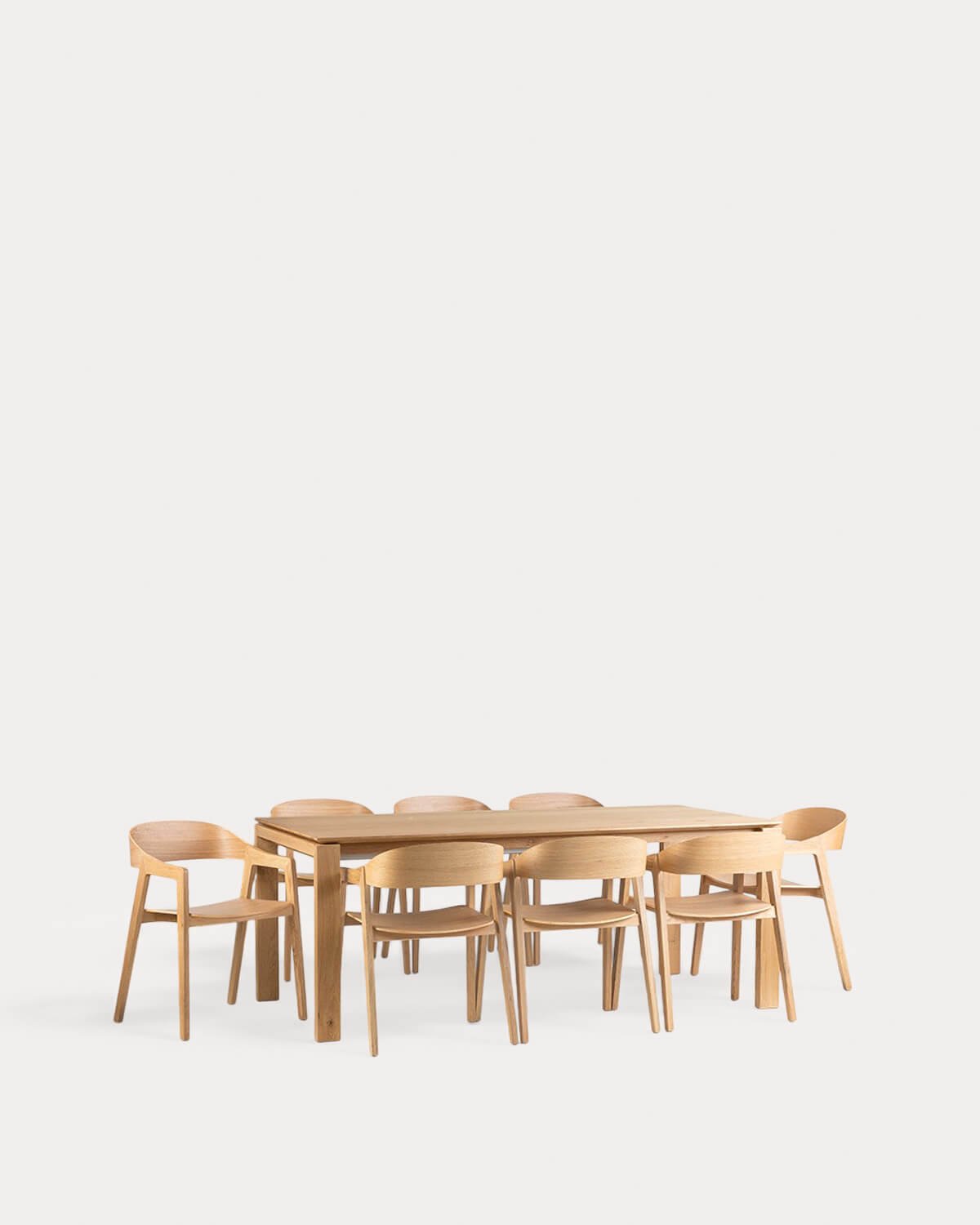 Deran Extendable Dining Table Set (195-285x90 cm) and 8 Laly Wooden Chairs with Armrests, gallery image 1