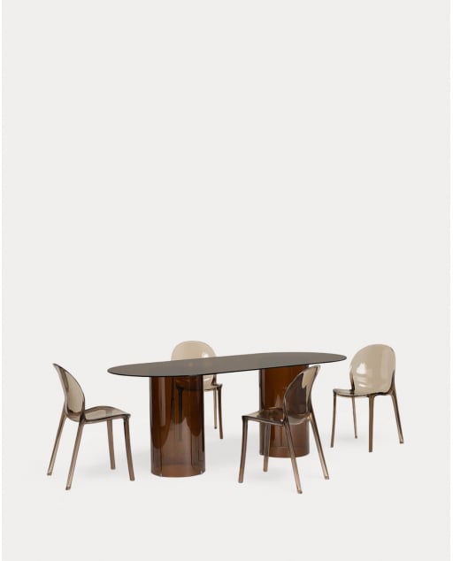 Curved Glass Oval Dining Table Set (200x90 cm) Kolu and 4 Imatra Polycarbonate Chairs