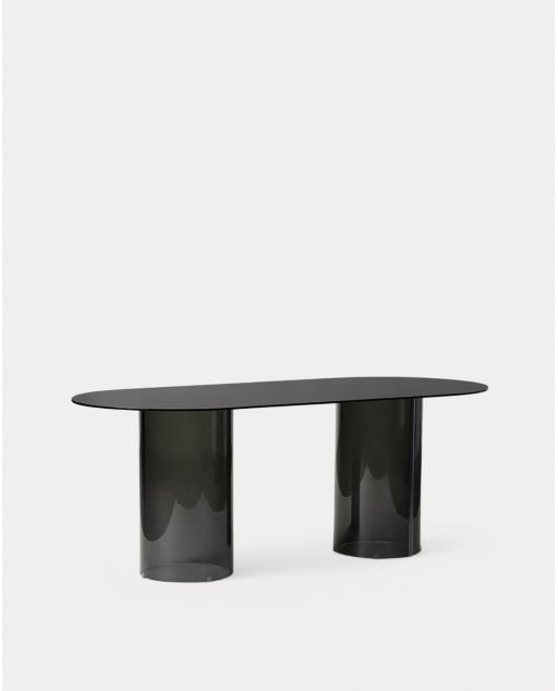 Oval Tempered Glass Dining Table (200x90 cm) Kolu - Darkly glass
