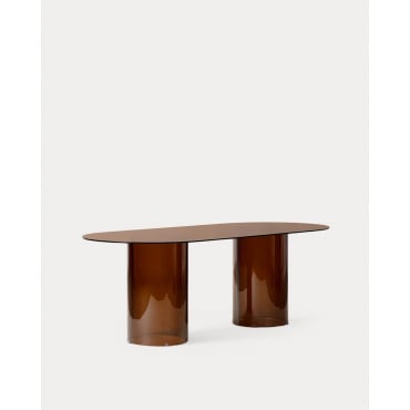 Oval Tempered Glass Dining Table (200x90 cm) Kolu Amber Crystal - The Masie