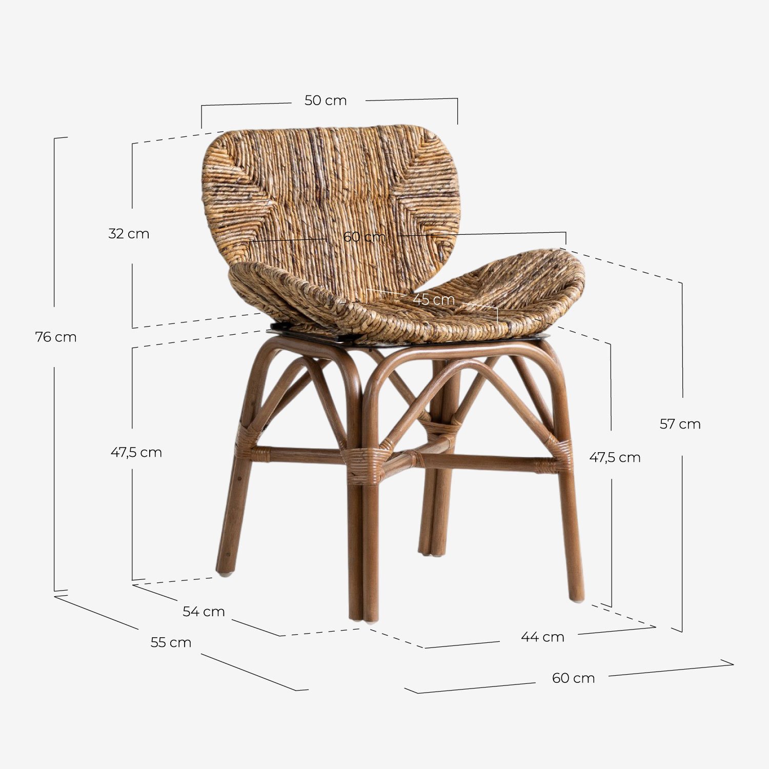 Natural Rattan Dining Chair Nimu, measurements