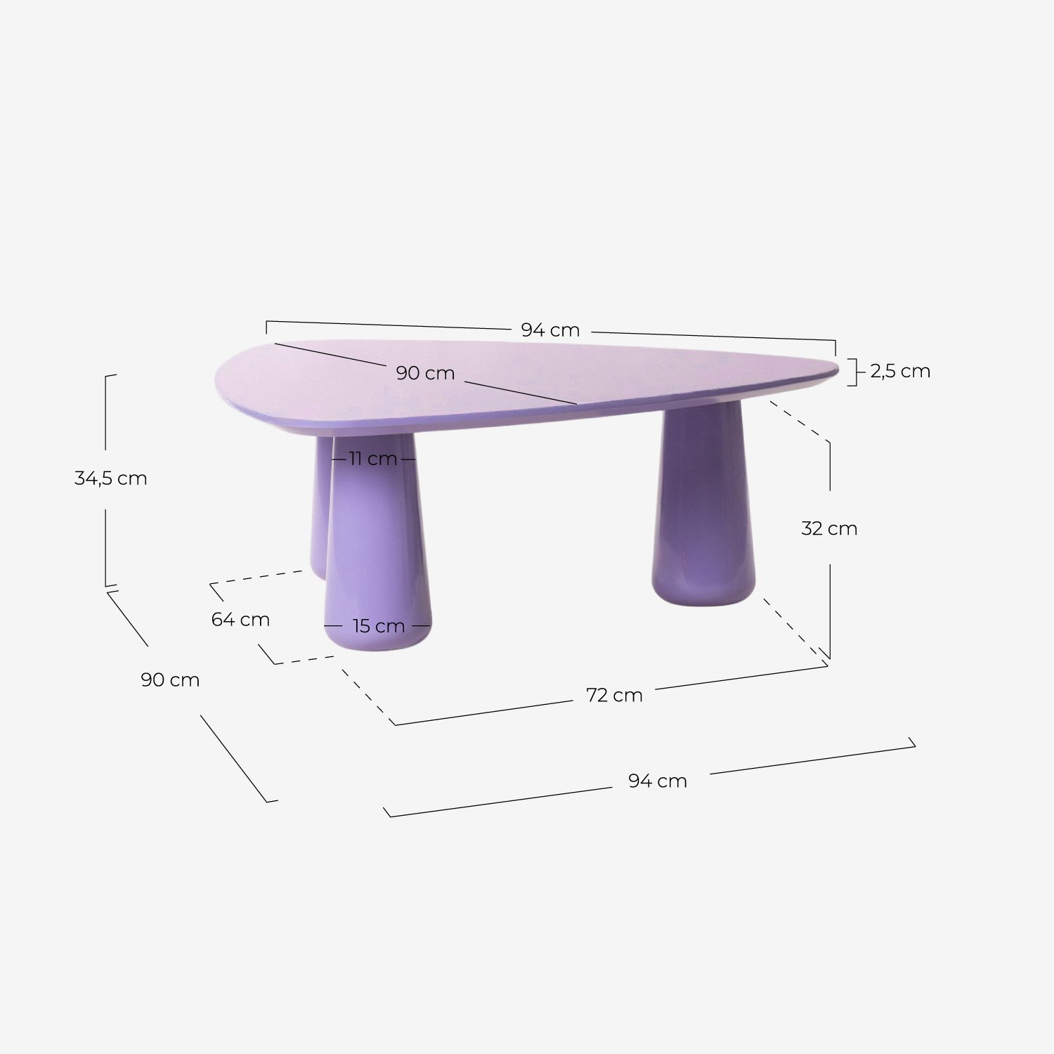 Wooden Coffee Table (95x90 cm) Cleon, measurements