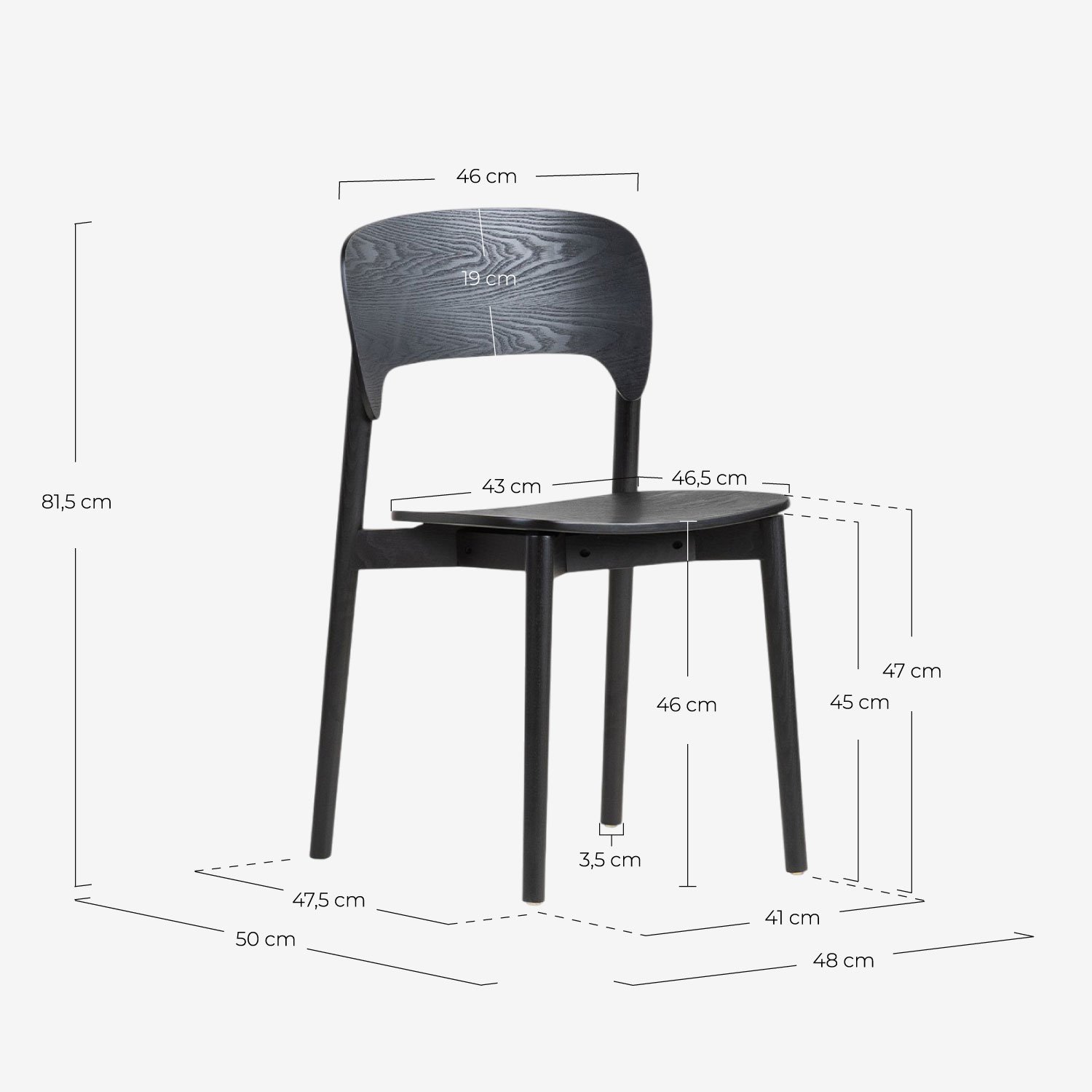 Ash Wood Dining Chair Josef, measurements