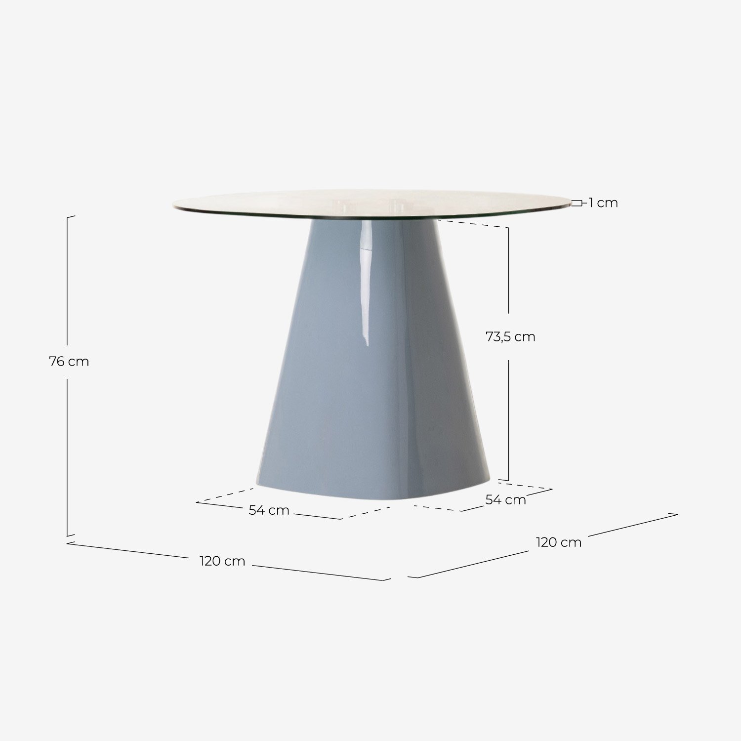 Square Wooden and Glass Dining Table (120x120 cm) Izure, measurements