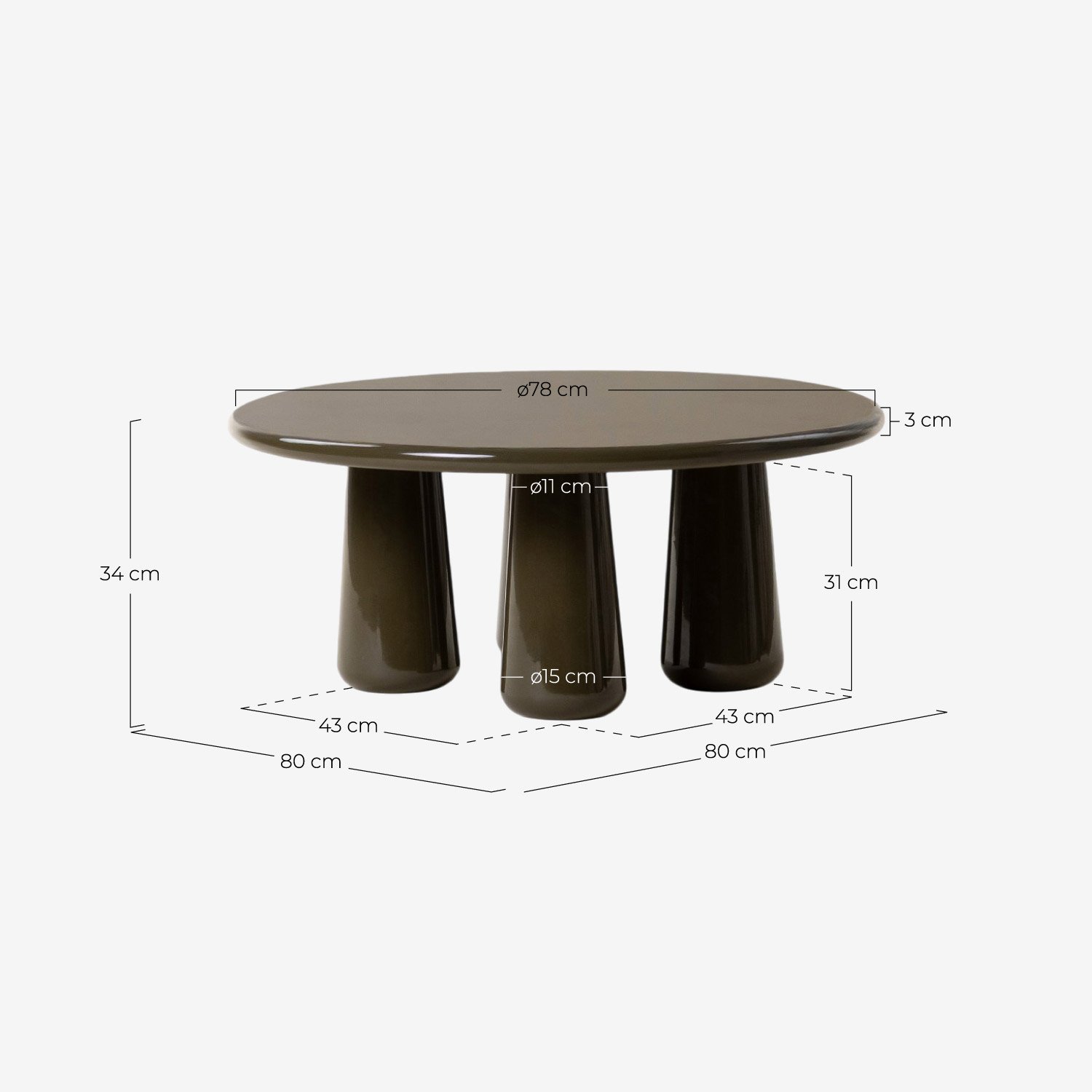 Round Wooden Side Table (Ø80 cm) Hany , measurements