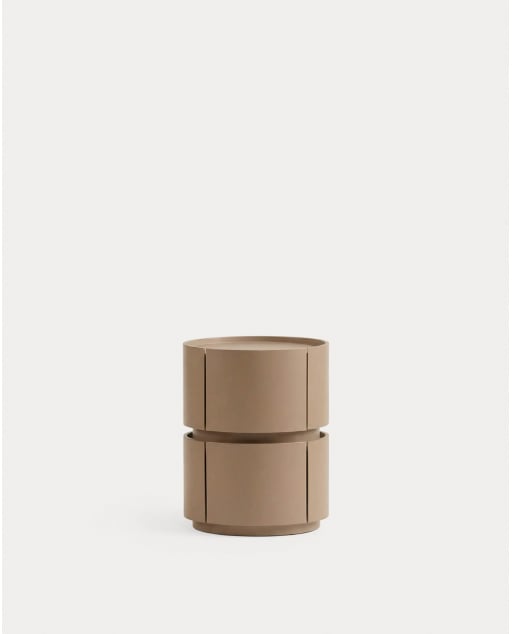Round side table Ø40 cm with 2 drawers made of wood Maele - Brown Clay
