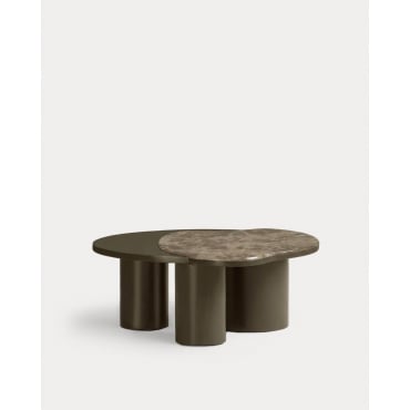 Marble and Wood Coffee Table (80x73 cm) Zenia Green Nori - The Masie