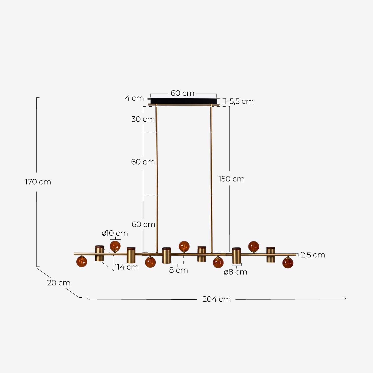 Caira Metal Ceiling Lamp, measurements