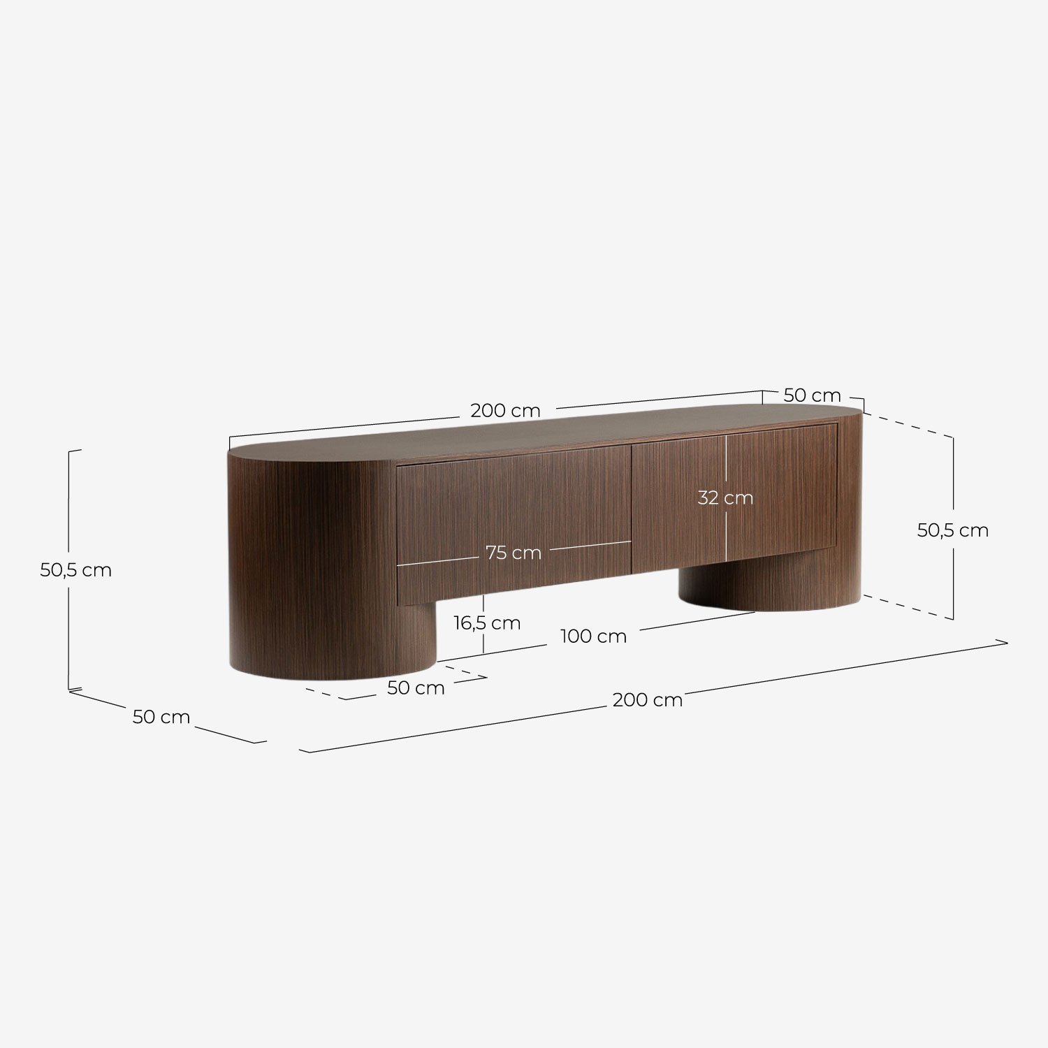Wooden TV Stand with 2 Drawers Karyna, measurements