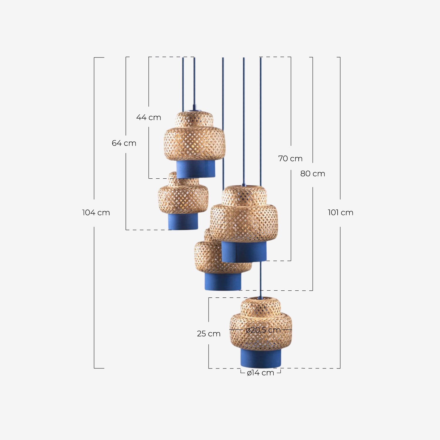 Bamboo and Metal Ceiling Lamp Mirenis, measurements