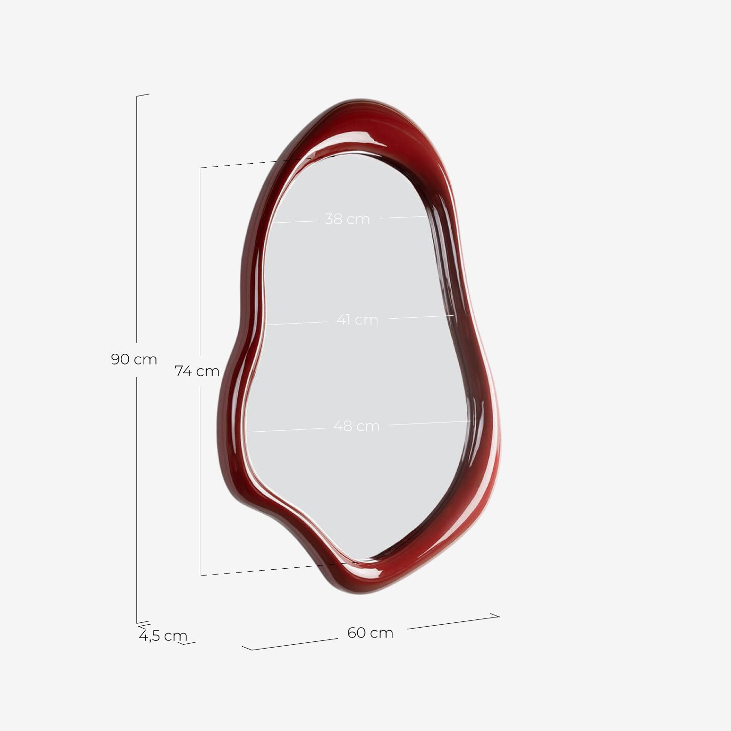 Wooden and Resin Wall Mirror (90x60 cm) Lilos, measurements