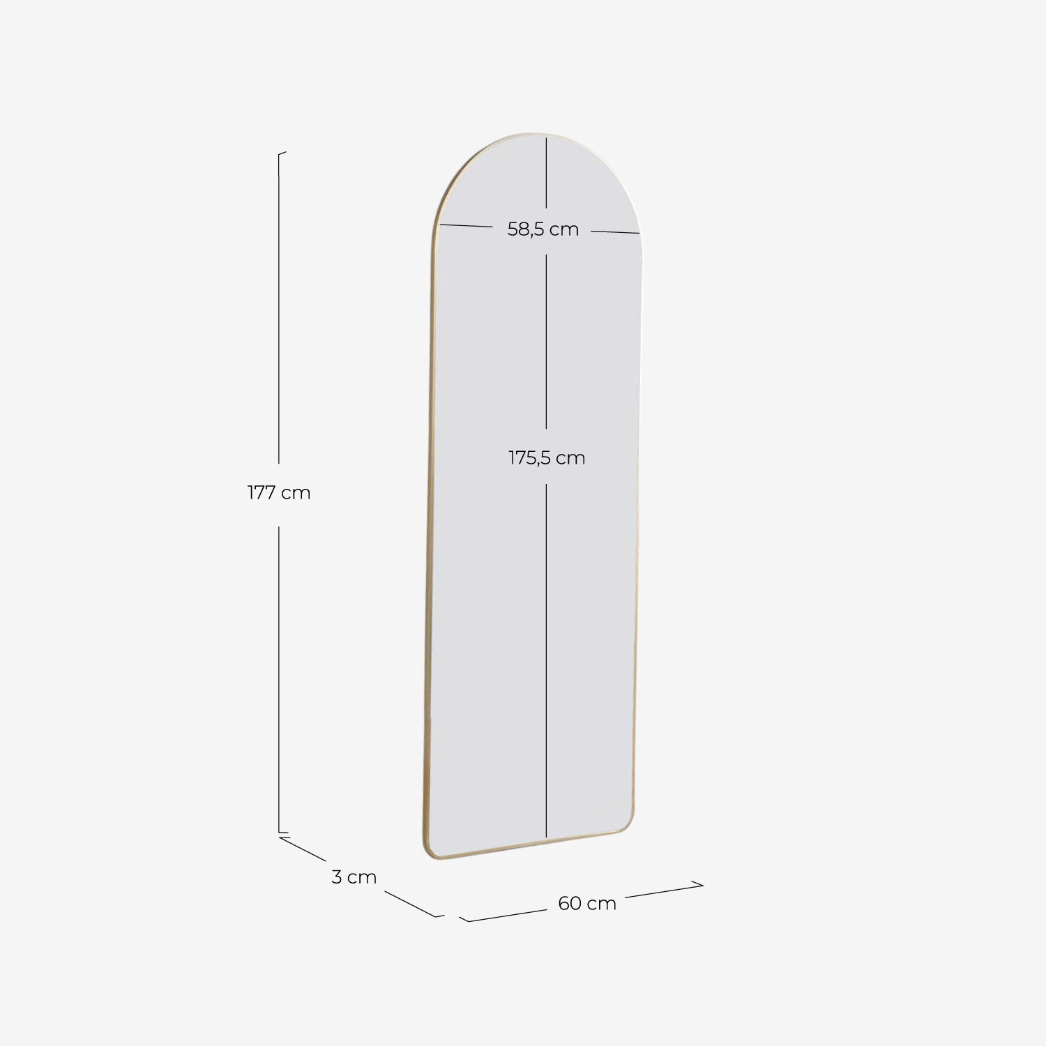 Metal Wall Mirror (177x60 cm) Erick, measurements