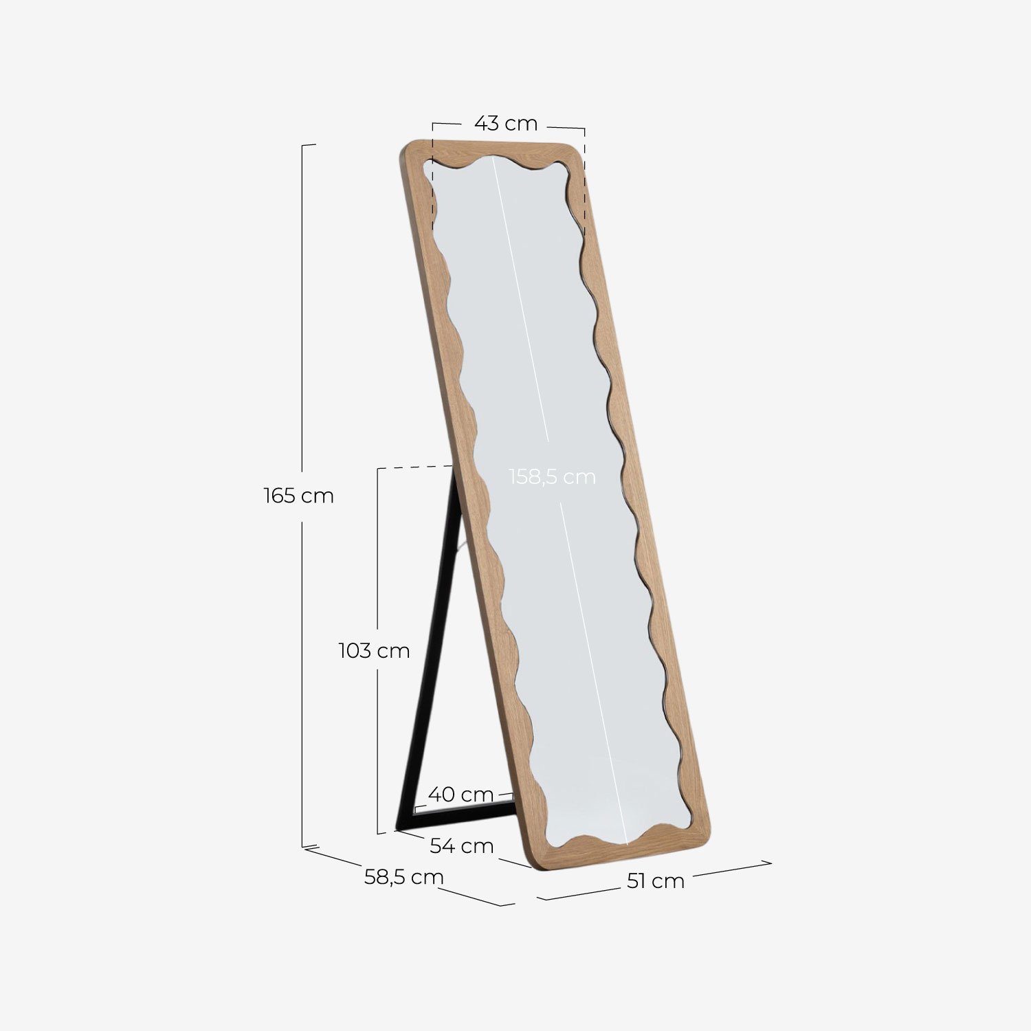 Rectangular Wooden Floor Mirror (165x51 cm) Arali, measurements